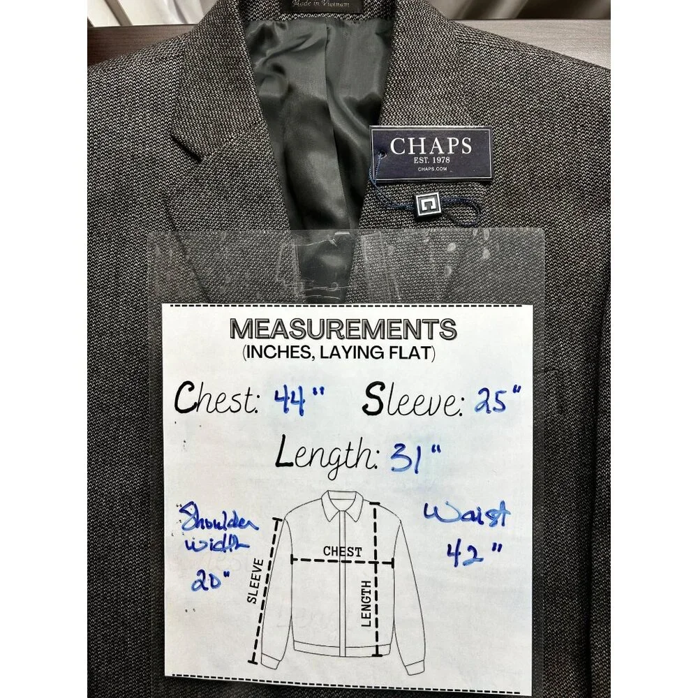 Chaps Blazer Mens 42R Gray 100%‎ Wool Two-Button Classic Fit Sport Coat Classic